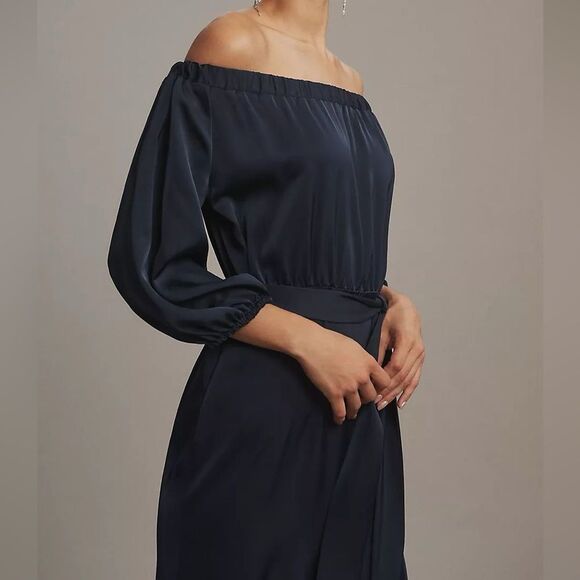 Sachin & Babi Kai Satin Crepe Mermaid Dress Off Shoulder Navy Blue Sz 2 NEW - Picture 14 of 14